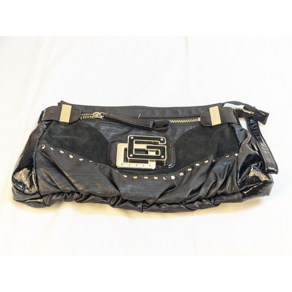 GUESS Vintage Y2K Women's Black Big Logo Print Clutch Purse Bag Pre-Owned